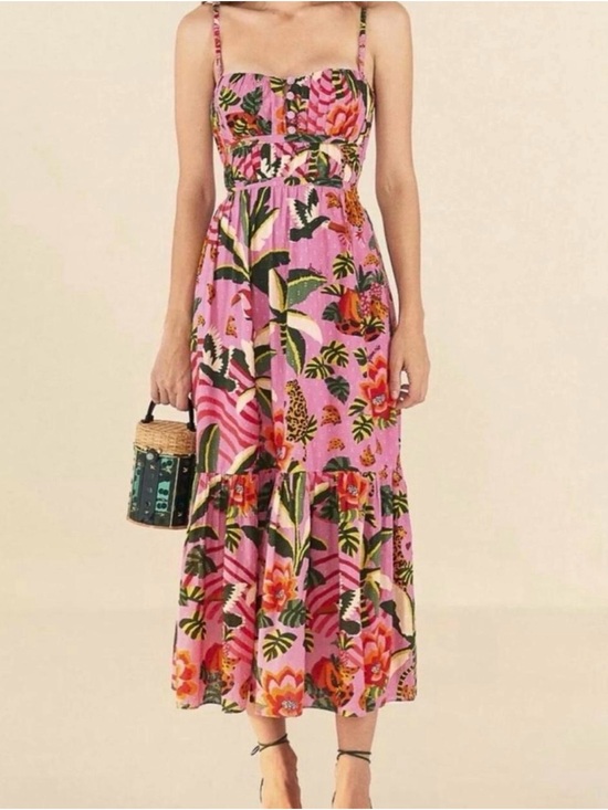 FARM Rio Dresses & Skirts - Farm Rio Pink Leopard Forest Open-Back Midi Dress - Size Large (L)